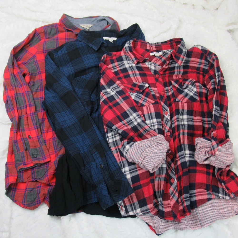 Plaid Button Down Shirt Lot-of-3 BLL BrachLunchLounge Lucky Brand Women’s XL